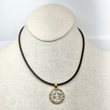 Plated Coin w/ Cross on Leather Choker | 16"