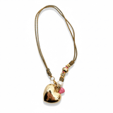 Puffy Heart Charm with Accents on Green Metallic Chord | 17"