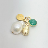 Baroque Freshwater Pearl, Pineapple, and Semi-Precious Stone Charm Cluster