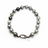 XL Tahitian pearls w/ Large diamond clasp | Dark brown leather | 17"