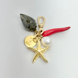 Starfish, Conch Shell, Freshwater Pearl, and Chili Pepper Charm Cluster