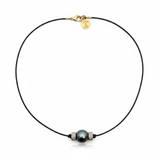 Tahitian Pearl Choker with Silver Pave Diamond Roundels | 16"
