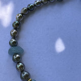 15" Tahitian Pearl Choker with Gold and Aquamarine
