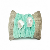 Baroque Pearl on Teal Ribbon Bracelet