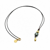 Single Tahitian Pearl Necklace with Gold and Emerald | 26"