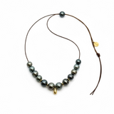 Tahitian Pearl Necklace with Gold Roundels | Adjustable