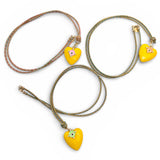 Yellow Heart Puffy Heart with Evil Eye on Metallic Chord | 30"