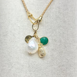 Baroque Freshwater Pearl, Pineapple, and Semi-Precious Stone Charm Cluster