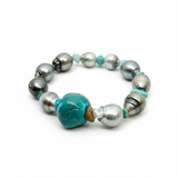 Tahitian Pearls w/ Genuine Turquoise & Larimar on Elastic