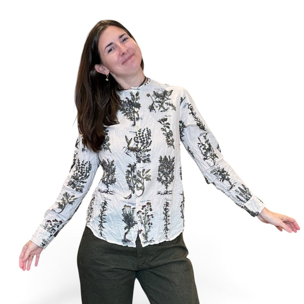 PDC - Relax Herbal Print Ruffle Collarless Blouse | Ivory