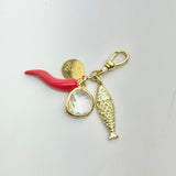 Fish, Chili Pepper, and Semi-Precious Stone Charm Cluster