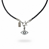 Diamond and White Enamel Evil Eye w/ Diamond Clasp Enhancer
