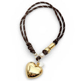 Puffy Heart Charm with Accents on Chocolate Brown Chord | 17"