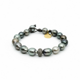 Tahitian Pearl Bracelet with Silver Pave Diamond Roundel | 8"