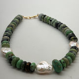 Amazonite and Freshwater Pearl Necklace | 16"