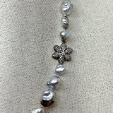 Mid-length Necklace | Keshi Pearls w/ Diamond Flower & Clasp | 20”