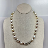 South Sea Pearls Mid-Length Necklace on Leather w/ Pave Diamond Clasp | 22”