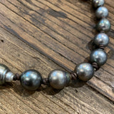 Choker | Tahitian Pearls w/ Leather Knots | 19"