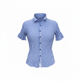 PDC - Shirring Stripe Short Sleeve Blouse | Saxe Blue