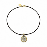 Plated Coin w/ Cross on Leather Choker | 16"
