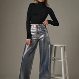 JJ - The Mia Wide Leg Ankle | Pewter Foil