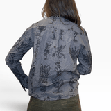PDC - Relax Herbal Print Ruffle Collarless Blouse | Charcoal