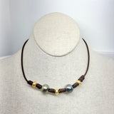 Tahitian Pearls w/ 18K Gold Roundels and Knots Choker | 16.5”