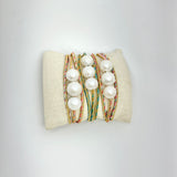 Triple Wrap Edison Pearls on Metallic Cord Bracelet