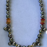 15" Tahitian Pearl Choker with Gold and Carnelian