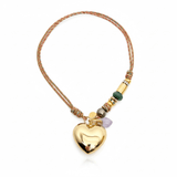 Puffy Heart Charm with Accents on Pink Metallic Chord | 17"