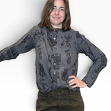 PDC - Relax Herbal Print Ruffle Collarless Blouse | Charcoal