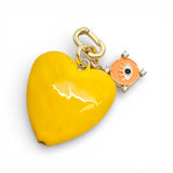Yellow Enamel Heart with Evil Eye Charm | Large Size