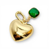 Gold Puffy Heart Charm with Semi-Precious Stone Charm | Small Size