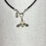 Medium Duo-toned Diamond Bee w/ Gold Loop Pendant