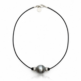 Large Tahitian Pearl Choker with Silver Pave Diamond Roundels | 16"