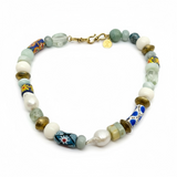 Semi-Precious Stone and Freshwater Pearl Necklace | E | 16"
