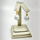 Grey Freshwater Pearl Earrings w/ 18K Gold and Diamonds