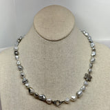 Mid-length Necklace | Keshi Pearls w/ Diamond Flower & Clasp | 20”