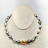Tahitian Pearl Necklace with Large Gold Nugget | 17"