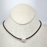 Edison Pearl on Stitched Leather Choker | 15"
