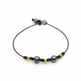 Tahitian Pearls w/ 18K Gold Roundels and Knots Choker | 16.5”