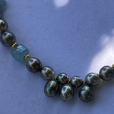 15" Tahitian Pearl Choker with Gold and Aquamarine