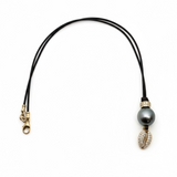Tahitian Pearl Necklace with a Gold and Diamond Roundel and Puka Shell | 17.5"