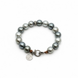 Tahitian Pearl Bracelet with Silver Pave Diamond Roundel & Clasp | 7.5”