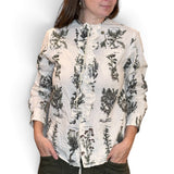 PDC - Relax Herbal Print Ruffle Collarless Blouse | Ivory