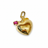 Puffy Heart with Bezel Set Stone | Red