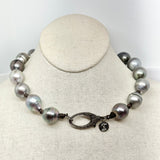 XL Tahitian pearls w/ Large diamond clasp | Dark brown leather | 17"