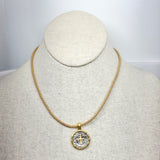 Plated Coin w/ Cross on Braided Leather Choker | 16"