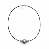 Tahitian Pearl Choker with Silver Pave Diamond Roundels | 16"