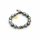 Tahitian Pearl Bracelet with Silver Pave Diamond Roundel | 7.5"